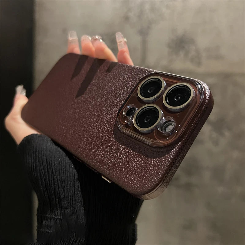 Crystal glass lens lychee leather case - product image