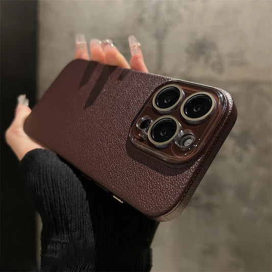 Crystal glass lens lychee leather case - product image