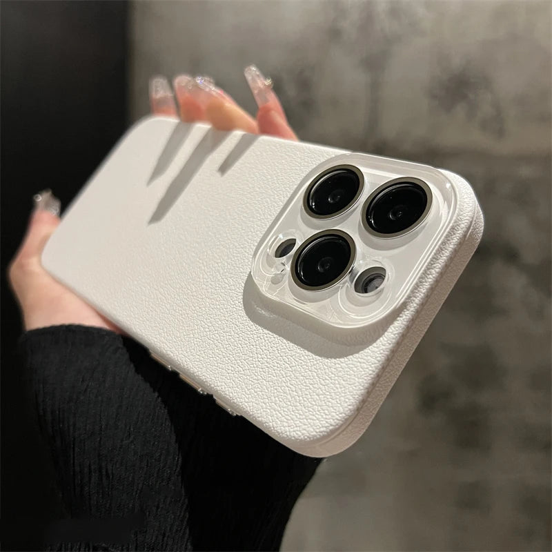 Crystal glass lens lychee leather case - product image