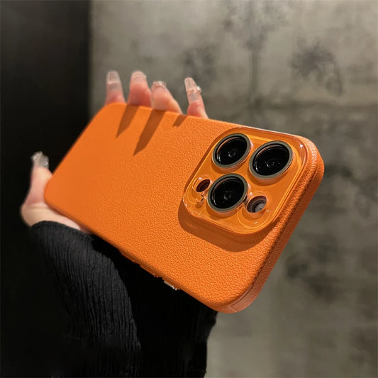 Crystal glass lens lychee leather case - product image