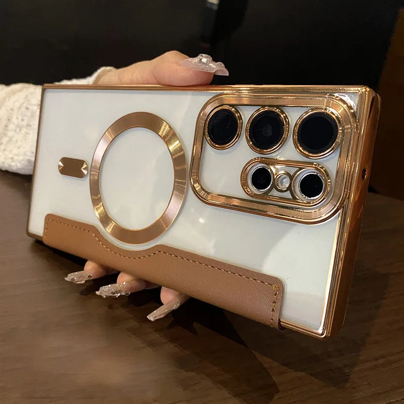 Flip cover plating magnetic card wallet leather case - product image