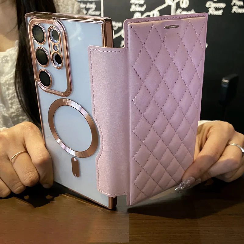 Flip cover plating magnetic card wallet leather case - product image