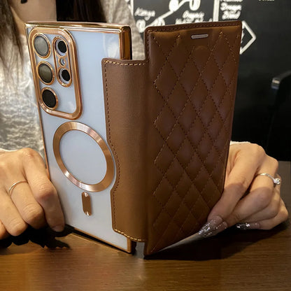 Flip cover plating magnetic card wallet leather case - product image