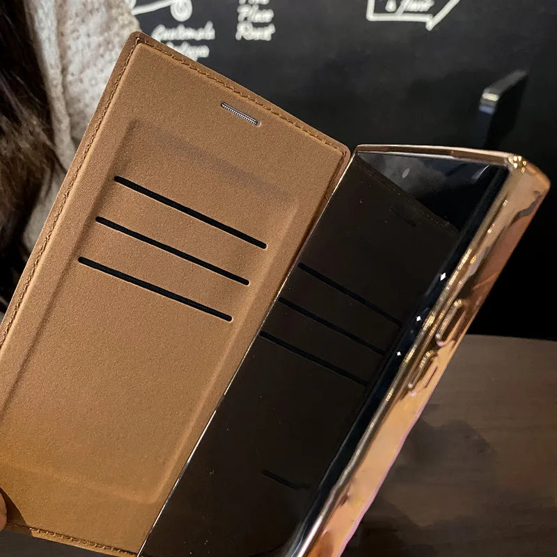 Flip cover plating magnetic card wallet leather case - product image