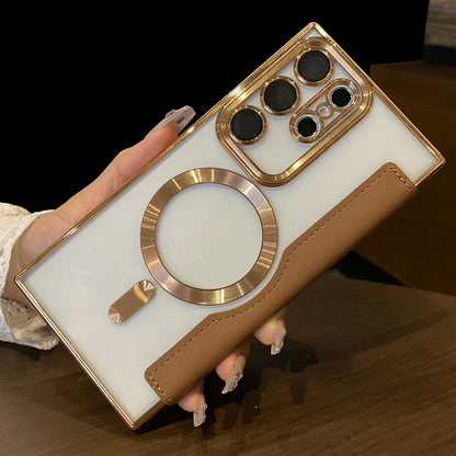 Flip cover plating magnetic card wallet leather case - product image