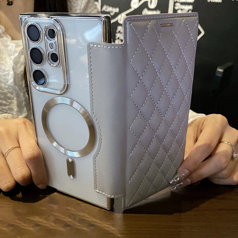 Flip cover plating magnetic card wallet leather case - product image