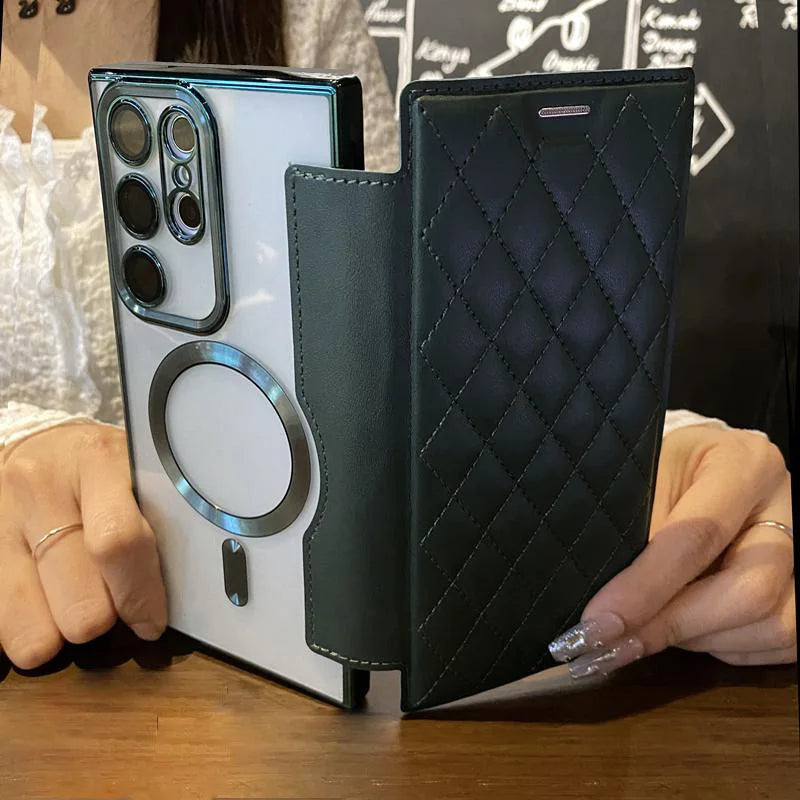 Flip cover plating magnetic card wallet leather case - product image