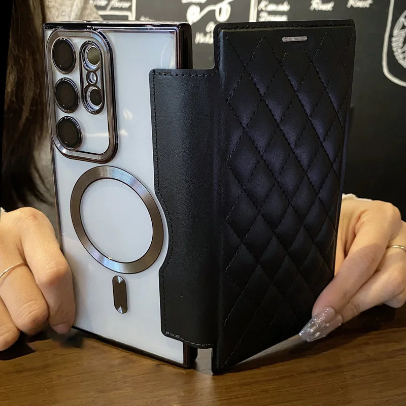 Flip cover plating magnetic card wallet leather case - product image