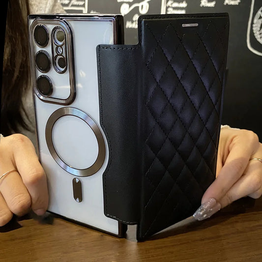 Flip cover plating magnetic card wallet leather case - product image