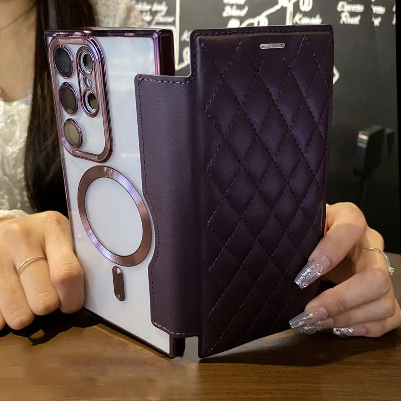 Flip cover plating magnetic card wallet leather case - product image