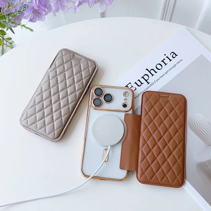 Flip cover plating magnetic leather wallet slot case - product image