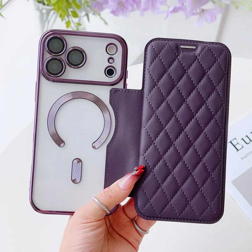 Flip cover plating magnetic leather wallet slot case - product image