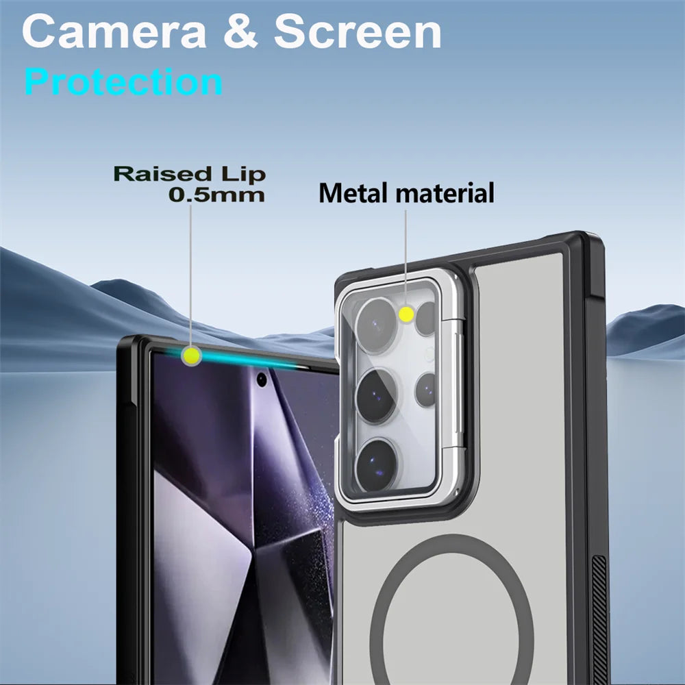 Fold glass lens stand magnetic wireless charging case samsung - product image