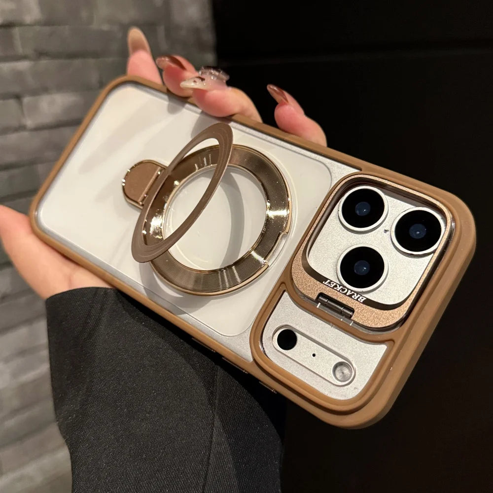 Fold lens stand magnetic transparent hard case magsafe compatible - product image