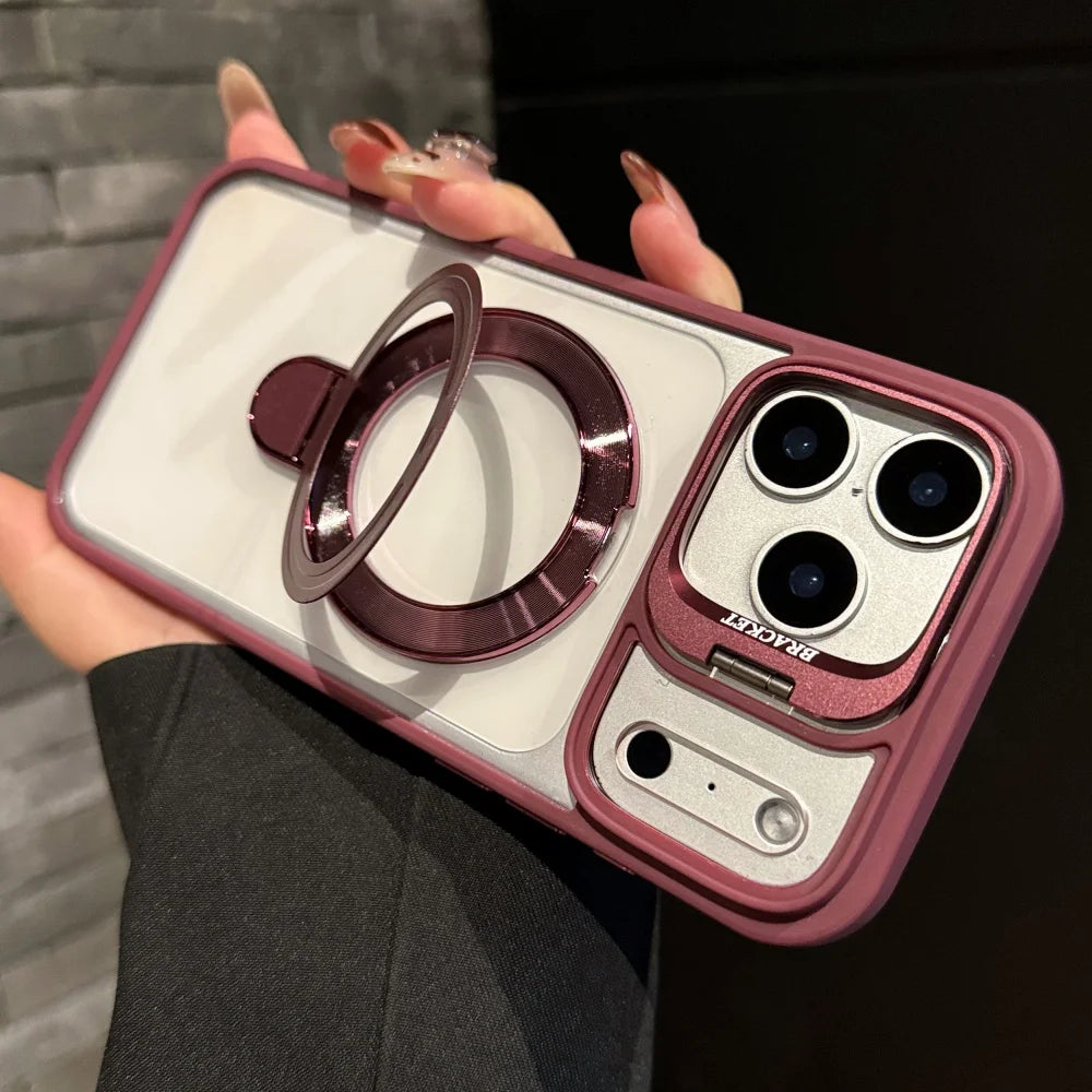 Fold lens stand magnetic transparent hard case magsafe compatible - product image