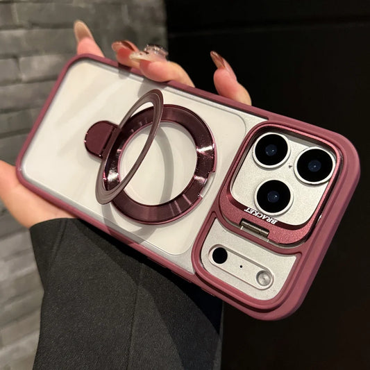 Fold lens stand magnetic transparent hard case magsafe compatible - product image