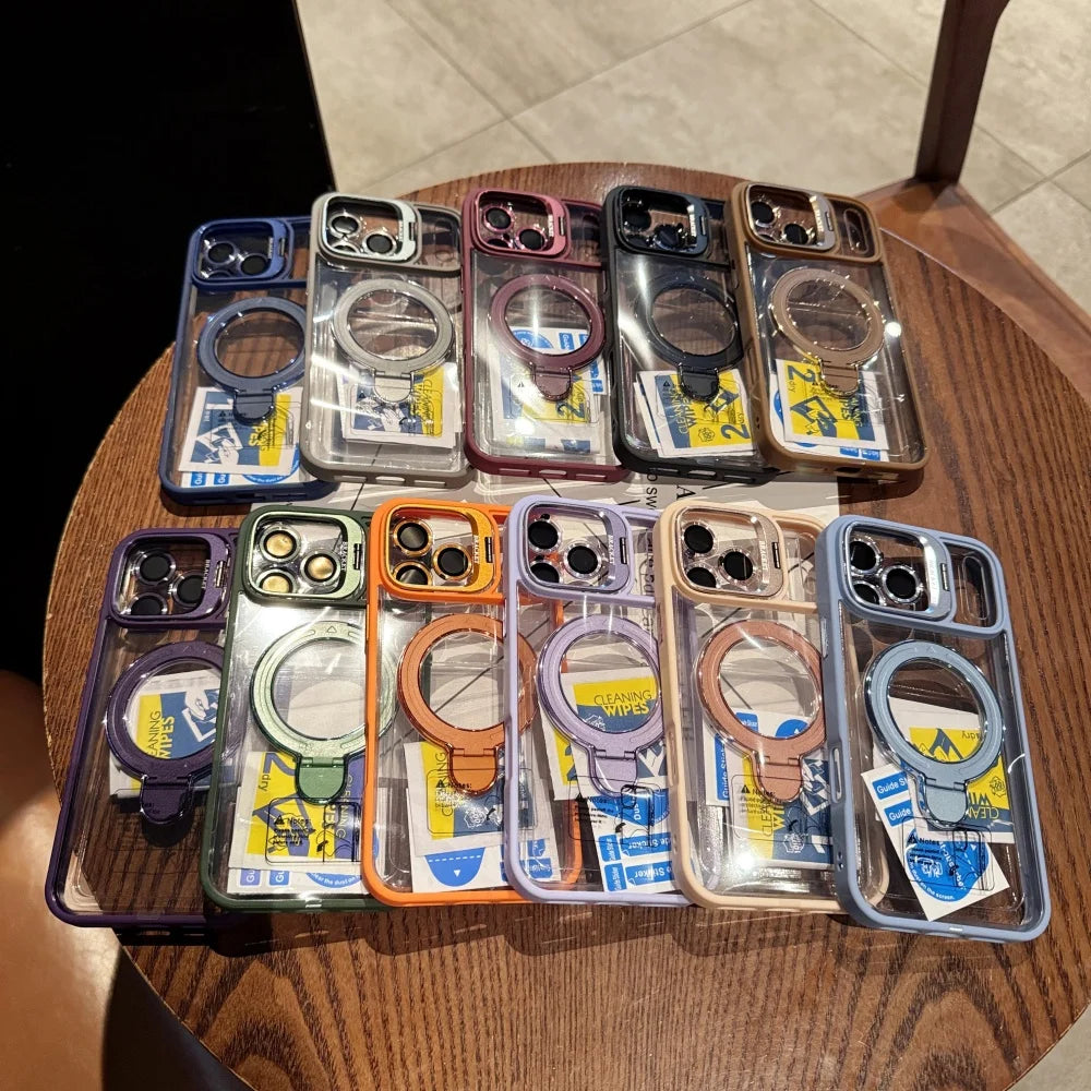 Fold lens stand magnetic transparent hard case magsafe compatible - product image