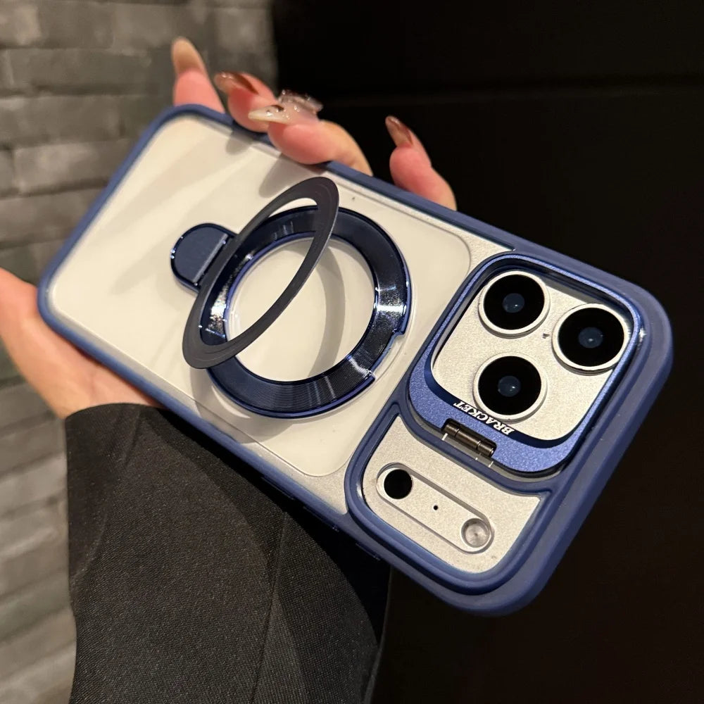 Fold lens stand magnetic transparent hard case magsafe compatible - product image