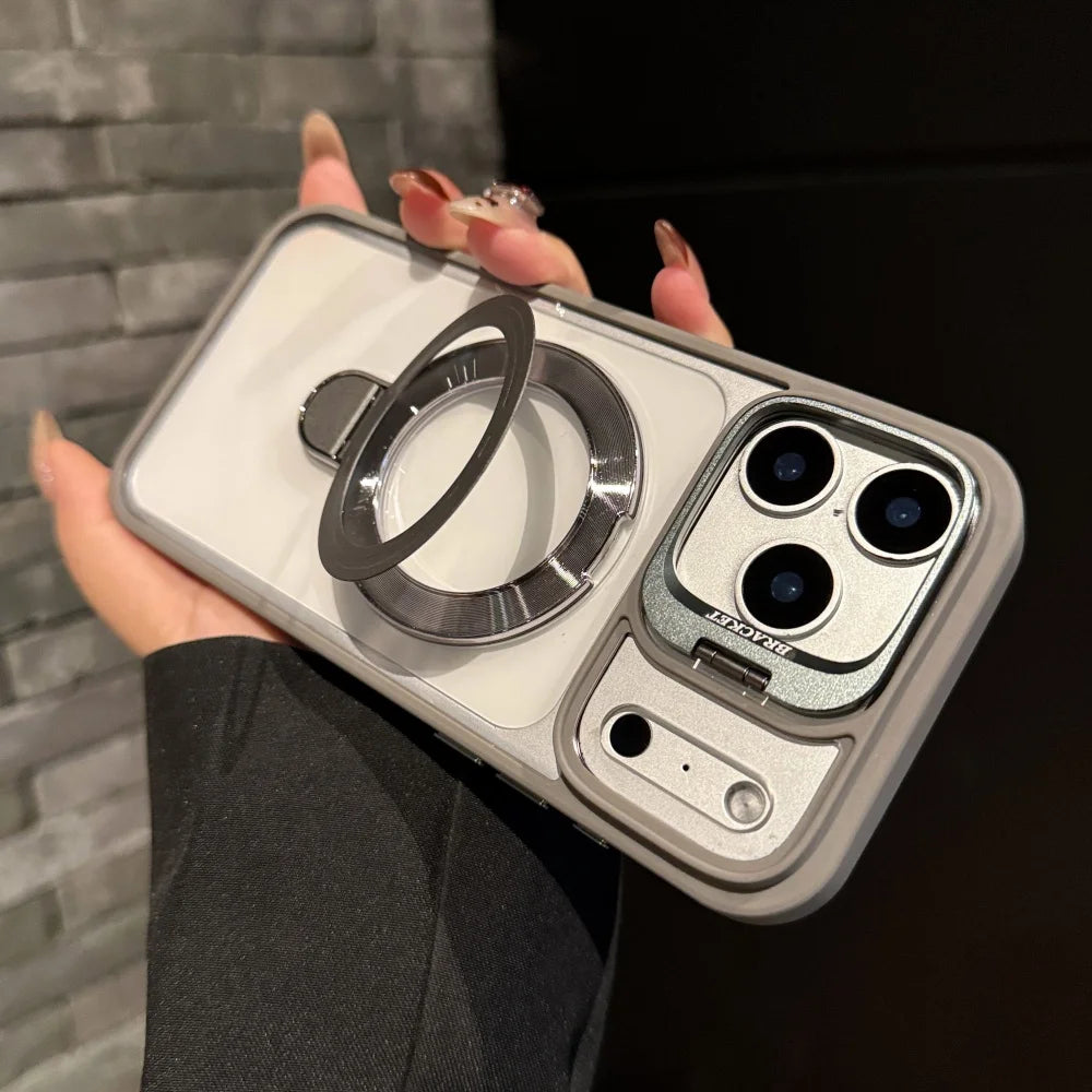 Fold lens stand magnetic transparent hard case magsafe compatible - product image