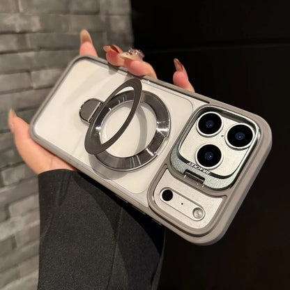 Fold lens stand magnetic transparent hard case magsafe compatible - product image