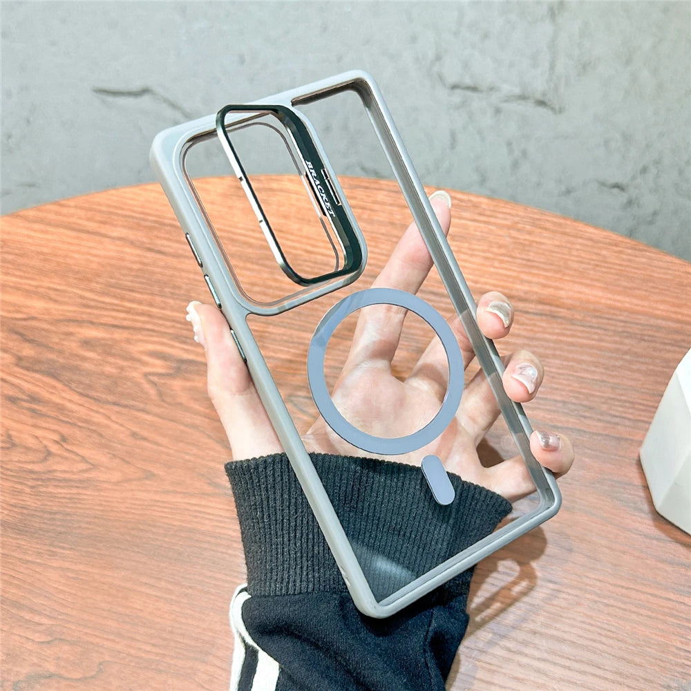Fold lens stand magnetic wireless charging shockproof case - product image