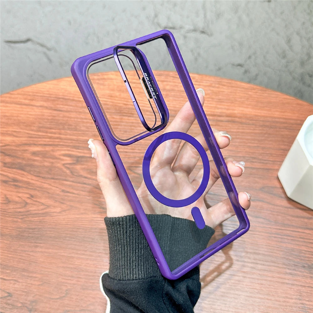 Fold lens stand magnetic wireless charging shockproof case - product image