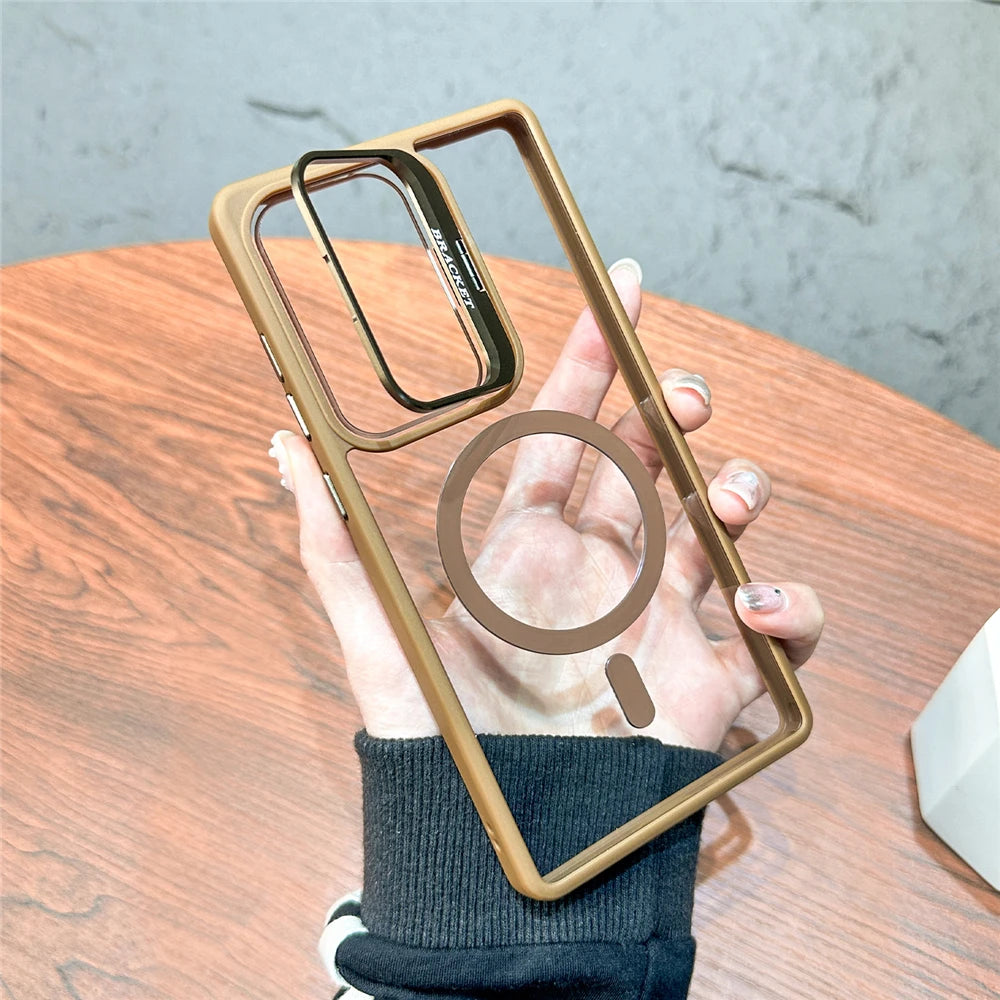 Fold lens stand magnetic wireless charging shockproof case - product image