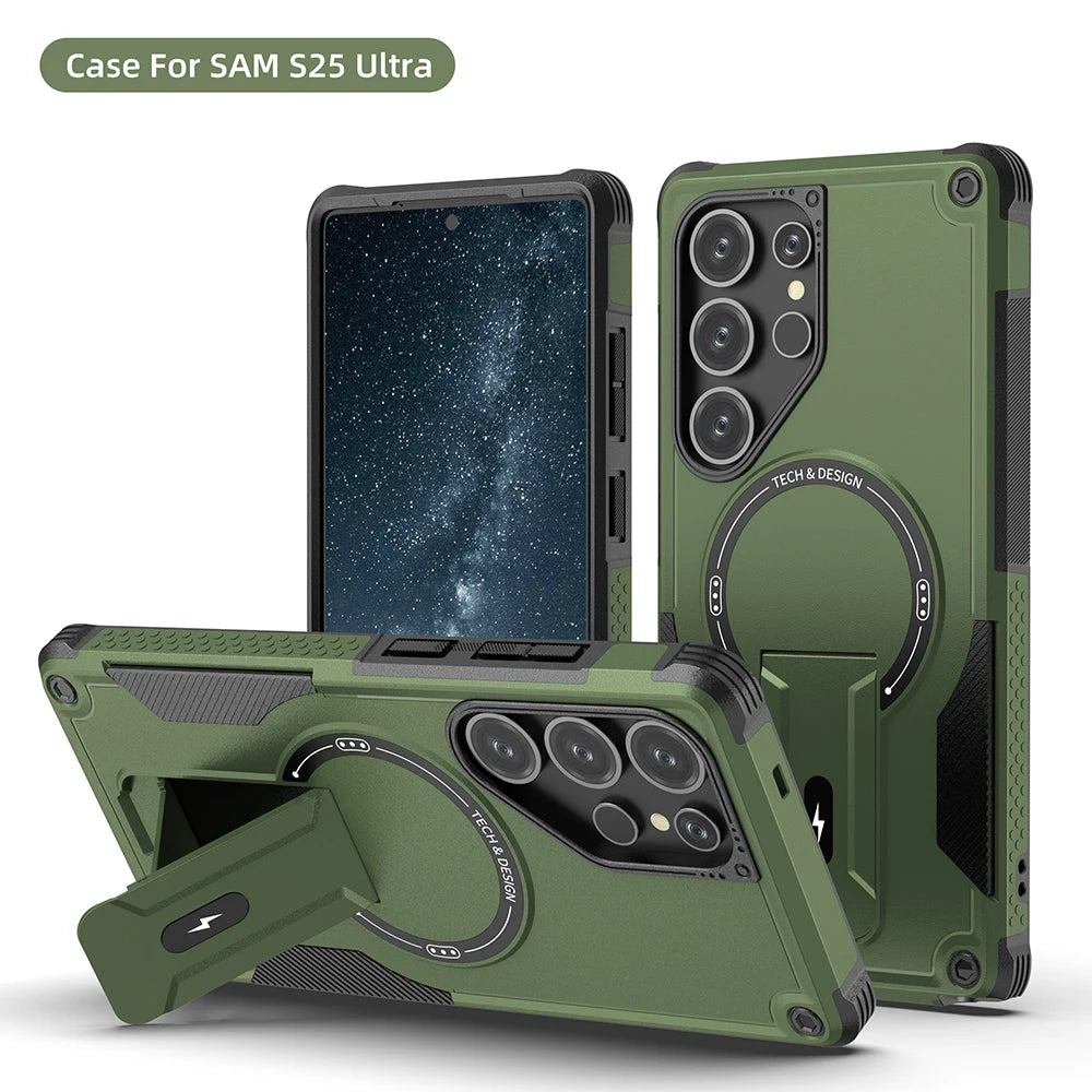 Fold stand holder magnetic armor wireless charging hard case samsung - product image