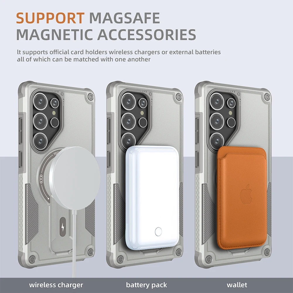 Fold stand holder magnetic armor wireless charging hard case samsung - product image