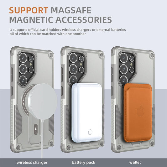 Fold stand holder magnetic armor wireless charging hard case samsung - product image