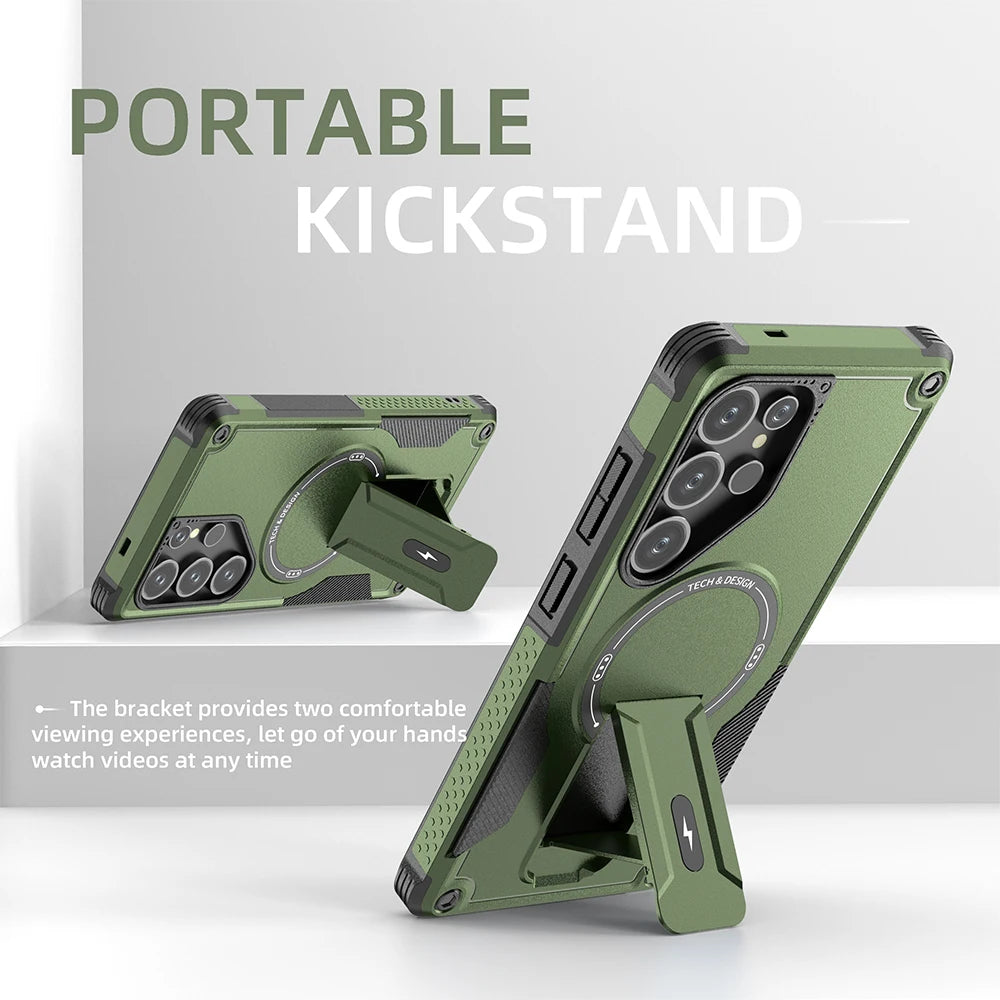 Fold stand holder magnetic armor wireless charging hard case samsung - product image