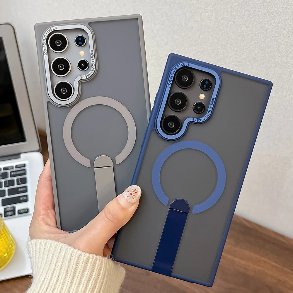 Frosted magnetic fold stand holder wireless charging case - product image