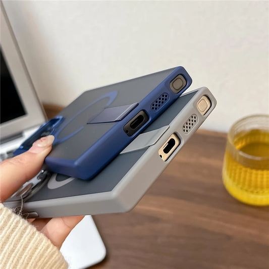 Frosted magnetic fold stand holder wireless charging case - product image
