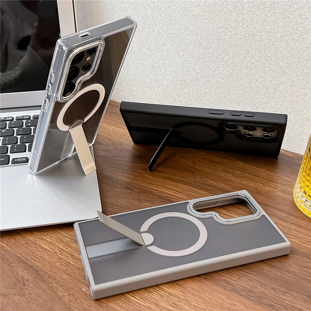 Frosted magnetic fold stand holder wireless charging case - product image