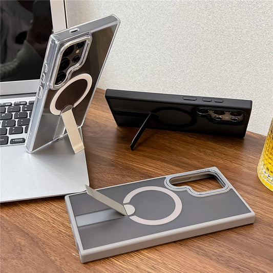 Frosted magnetic fold stand holder wireless charging case - product image
