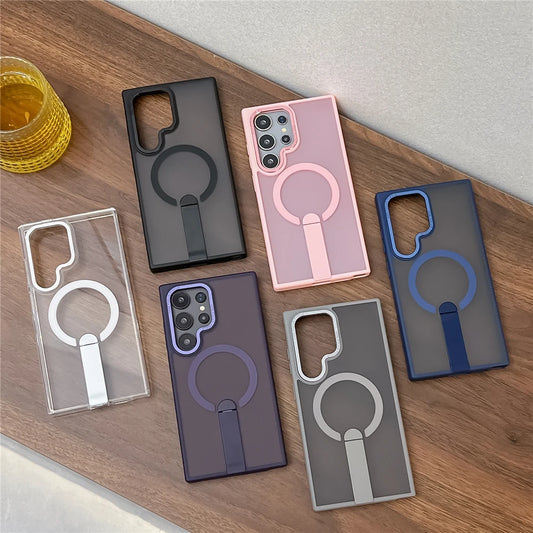 Frosted magnetic fold stand holder wireless charging case - product image