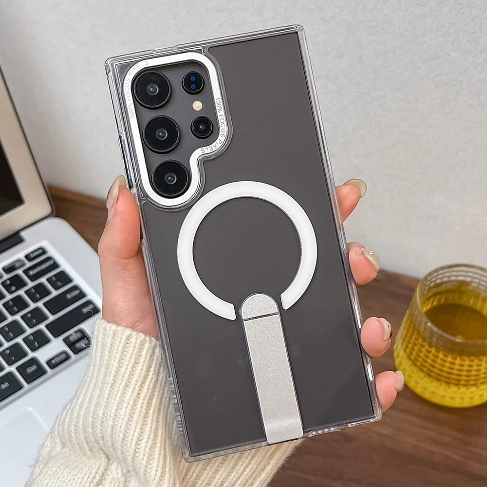 Frosted magnetic fold stand holder wireless charging case - product image