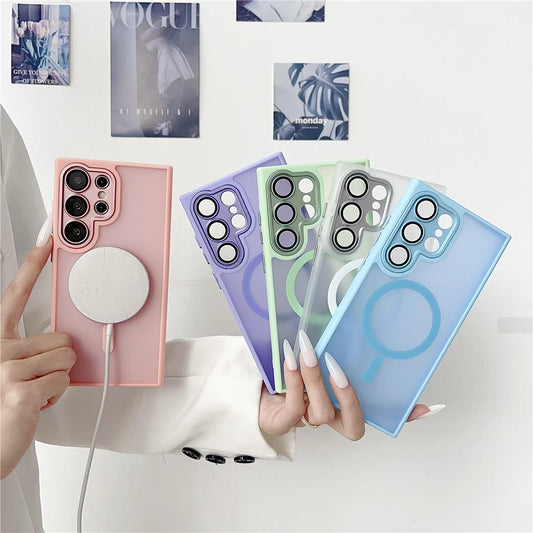 Frosted translucent magnetic matte wireless charging case - product image