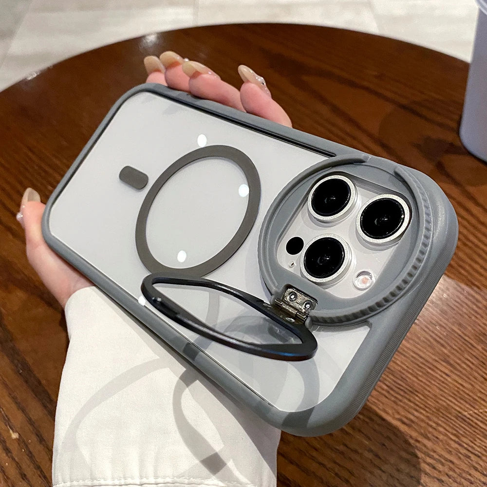 Glass lens magnetic stand holder wireless charge case - product image