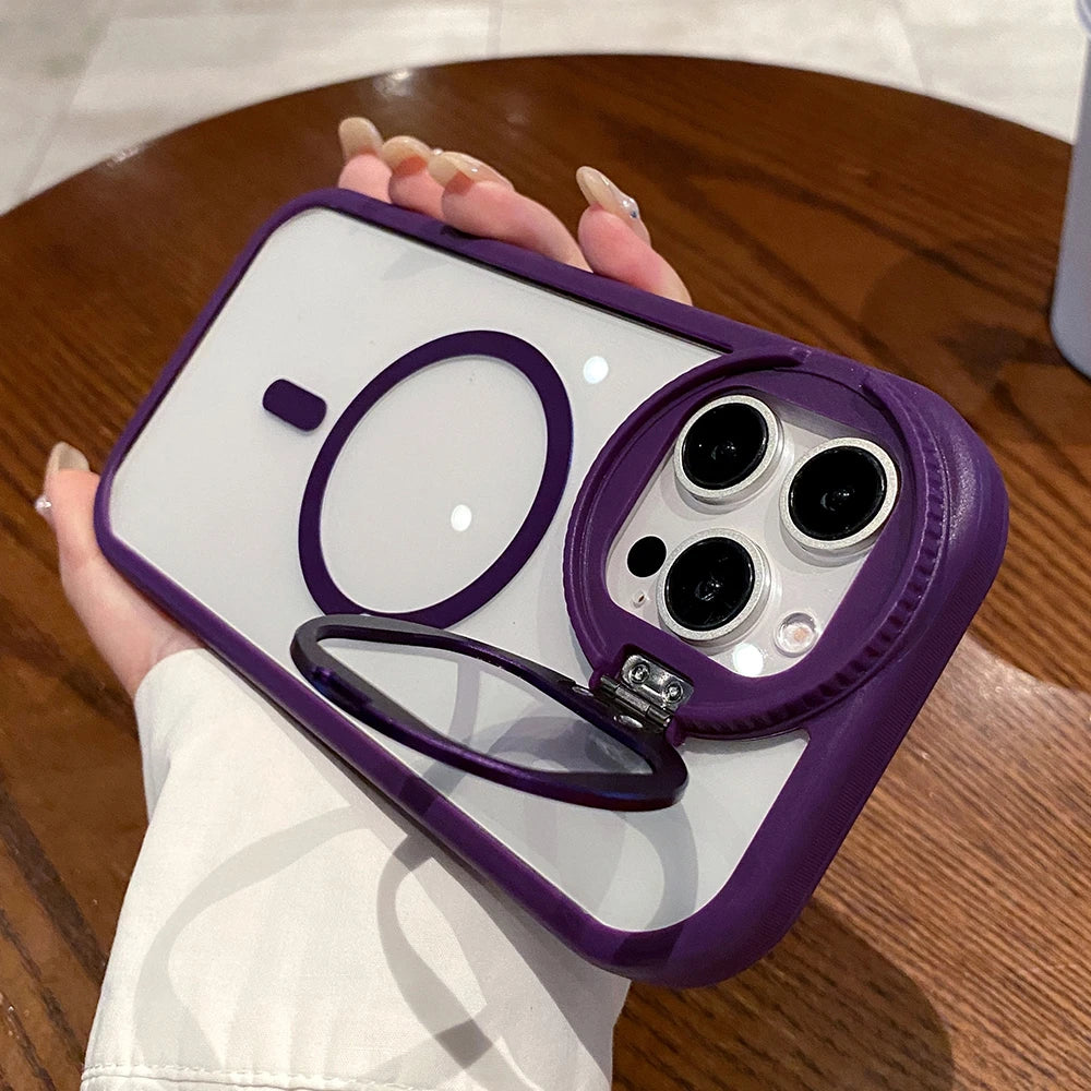 Glass lens magnetic stand holder wireless charge case - product image