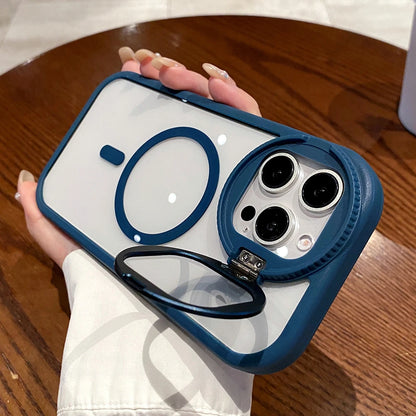 Glass lens magnetic stand holder wireless charge case - product image