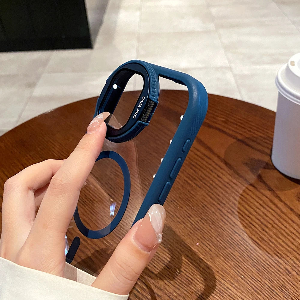 Glass lens magnetic stand holder wireless charge case - product image