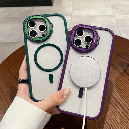 Glass lens magnetic stand holder wireless charge case - product image