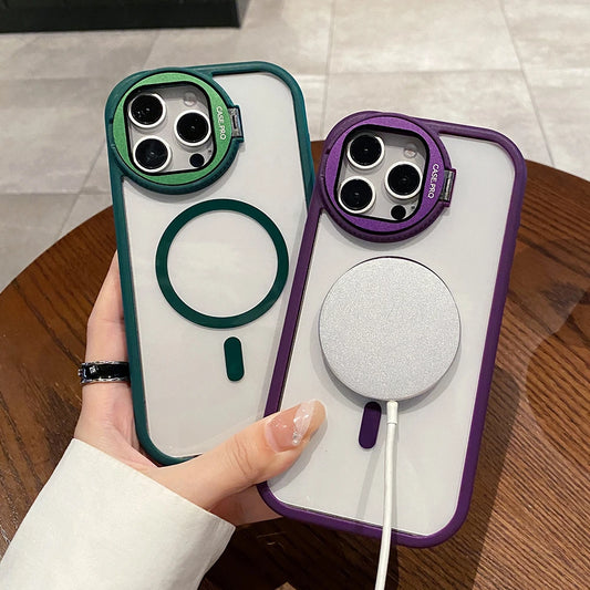 Glass lens magnetic stand holder wireless charge case - product image