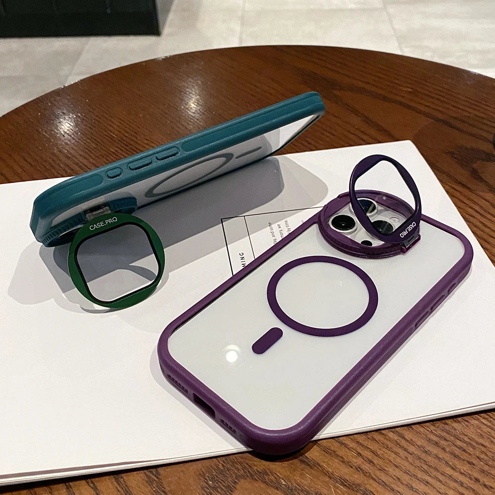 Glass lens magnetic stand holder wireless charge case - product image
