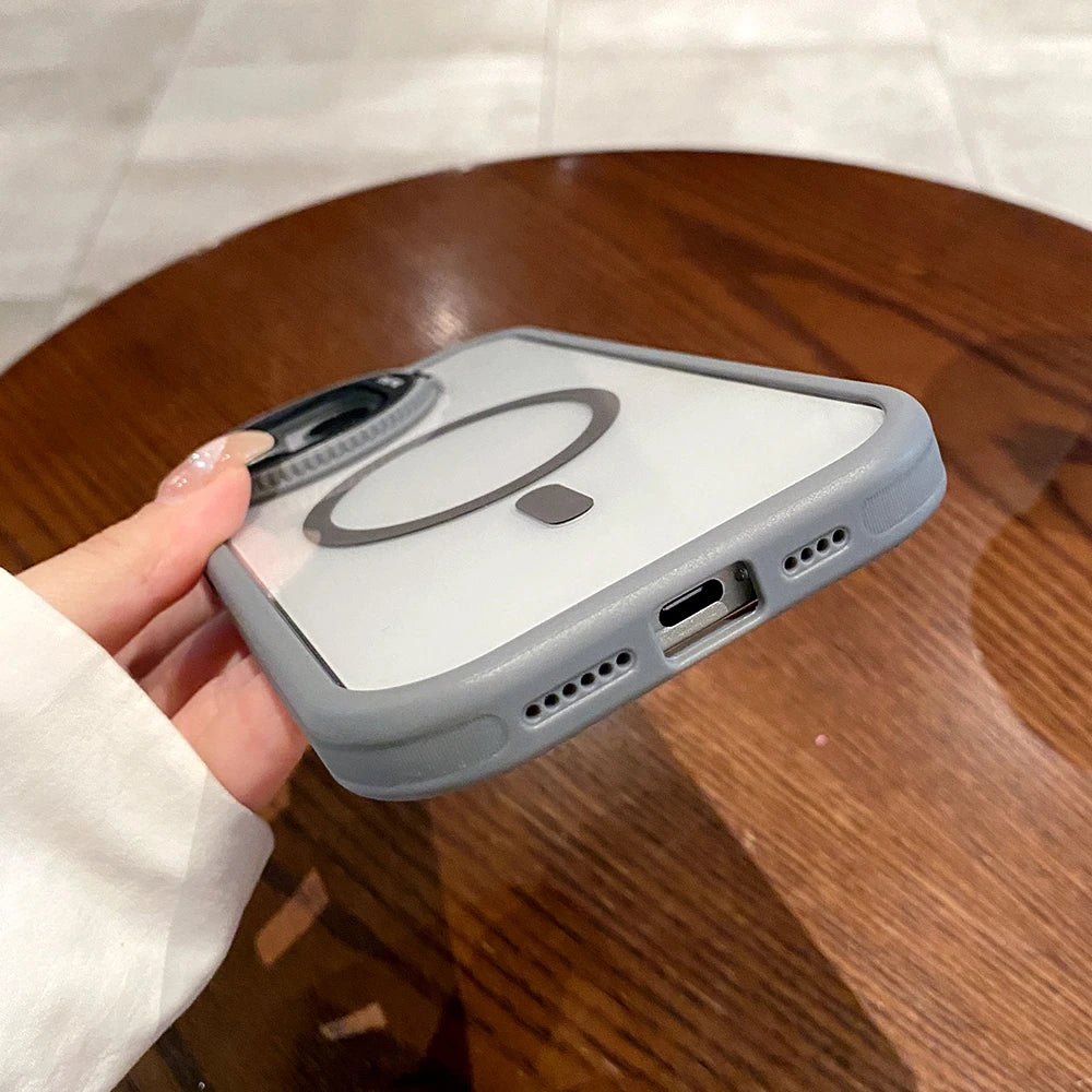 Glass lens magnetic stand holder wireless charge case - product image