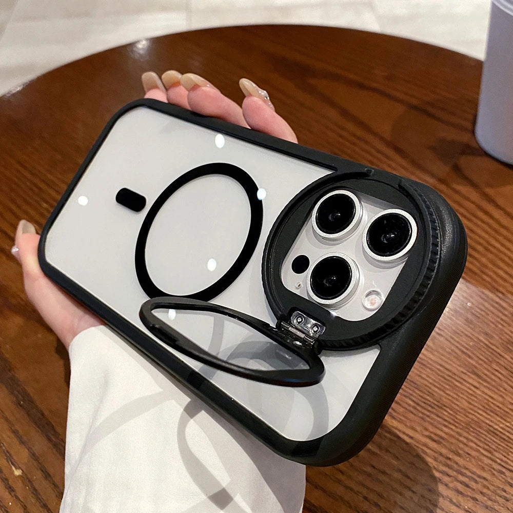 Glass lens magnetic stand holder wireless charge case - product image