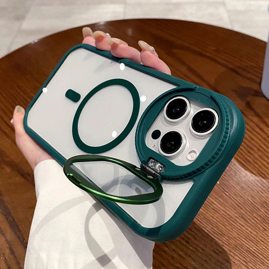 Glass lens magnetic stand holder wireless charge case - product image