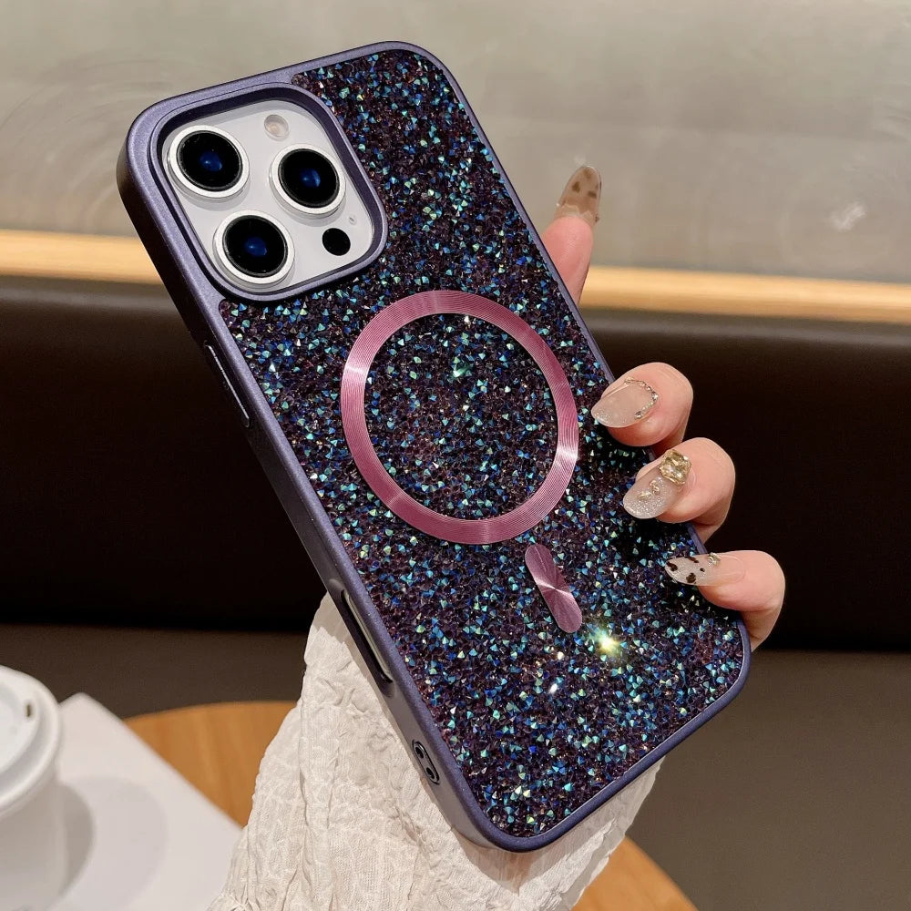 Glitter rhinestone magnetic wireless charging case - product image