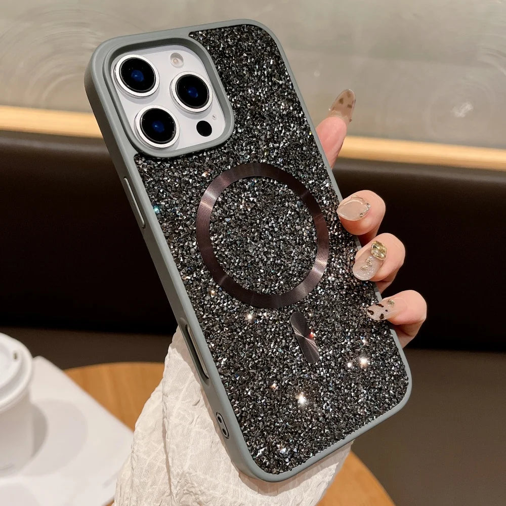 Glitter rhinestone magnetic wireless charging case - product image